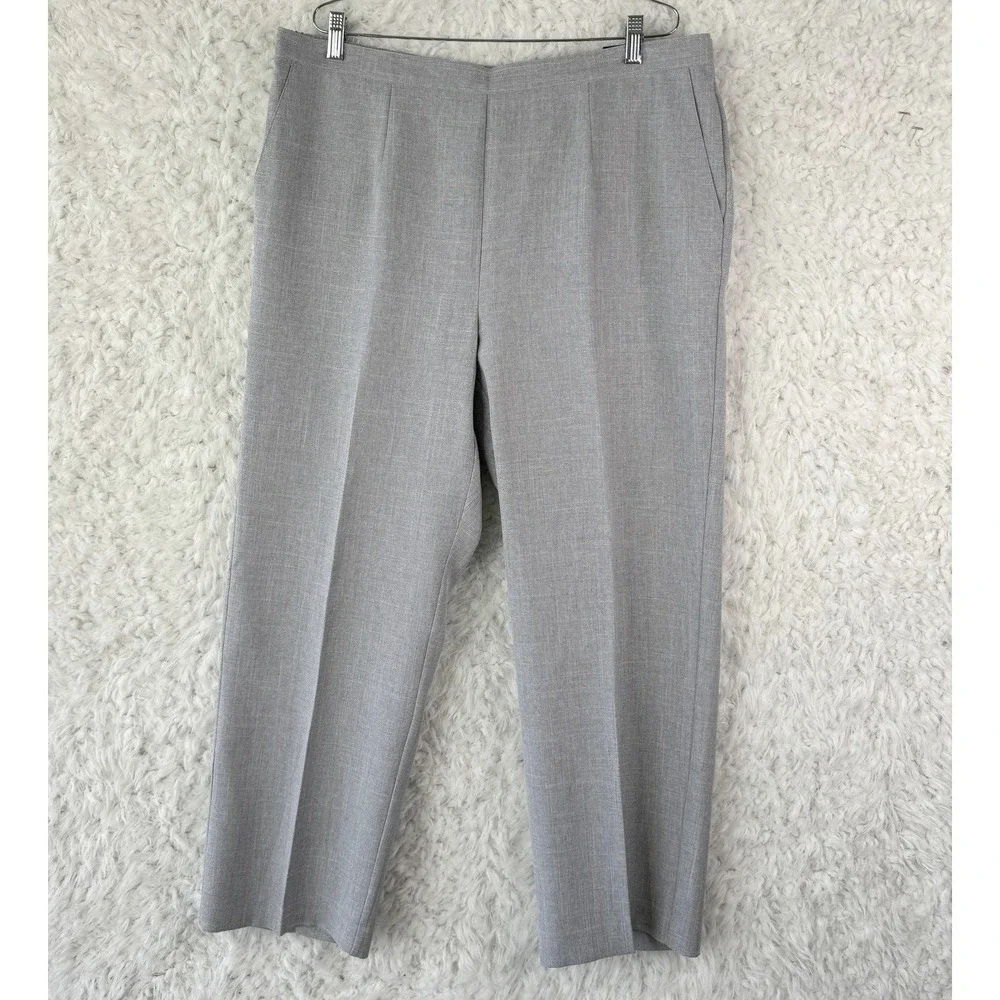 Alfred Dunner Pants Womens 18W Gray Straight Twill Pull On Elastic Waist Pockets